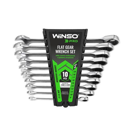 Набір ключів комбінованих з тріскачкою Winso Pro на холдері 8-19мм 10шт