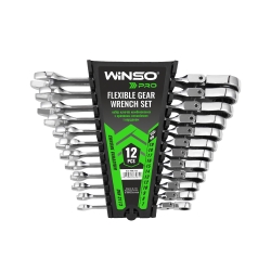 Набір ключів комбінованих з тріскачкою і карданом Winso Pro на холдері 7-19мм 12шт