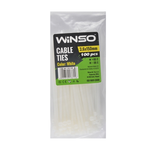 Хомут пластиковий Winso 3.6х150мм білий 100шт/упак