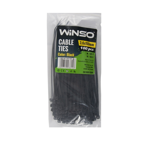 Хомут пластиковий Winso 3.6х150мм чорний 100шт/упак