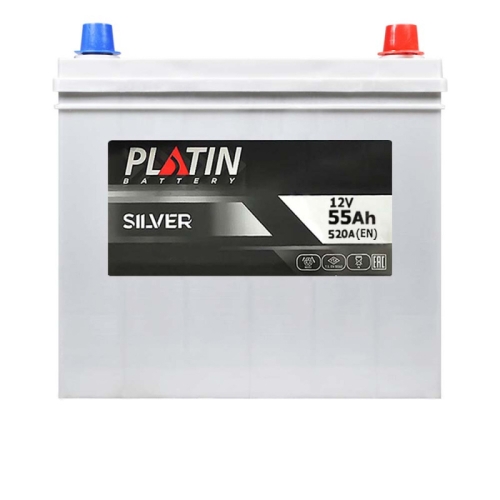 Аккумуляторный автомобильный Platin 55Ah 520A Silver Asia SMF R+ NS60 толст.кл.